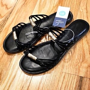 *Women's Sandals, Aura Two Band Slide, Black, Size 8.5